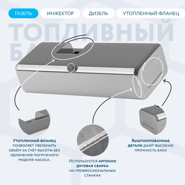 Алюминиевый бензобак с утопленным фланцем 210 литров инжектор / дизель